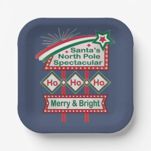 Santa’s Retro Marquee – Ho Ho Ho Merry & Bright Paper Plate
