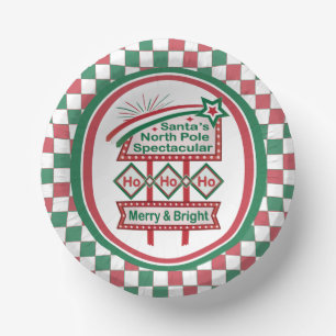 Santa’s Retro Marquee – Ho Ho Ho Merry & Bright Paper Plate