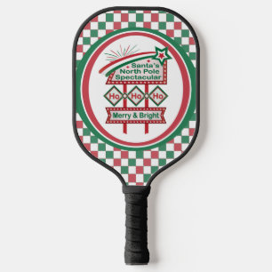 Santa’s Retro Marquee – Ho Ho Ho Merry & Bright Pickleball Paddle