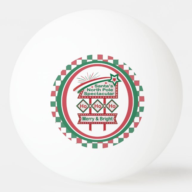 Santa’s Retro Marquee – Ho Ho Ho Merry & Bright Ping Pong Ball (Front)
