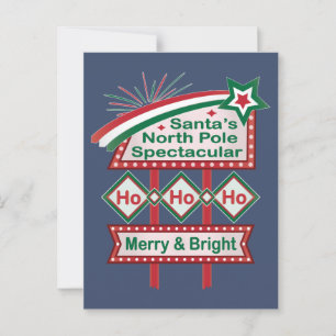 Santa’s Retro Marquee – Ho Ho Ho Merry & Bright Postcard