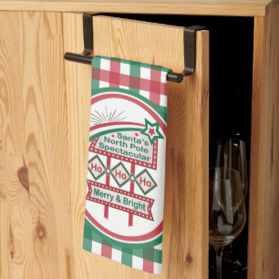 Santa’s Retro Marquee – Ho Ho Ho Merry & Bright Tea Towel