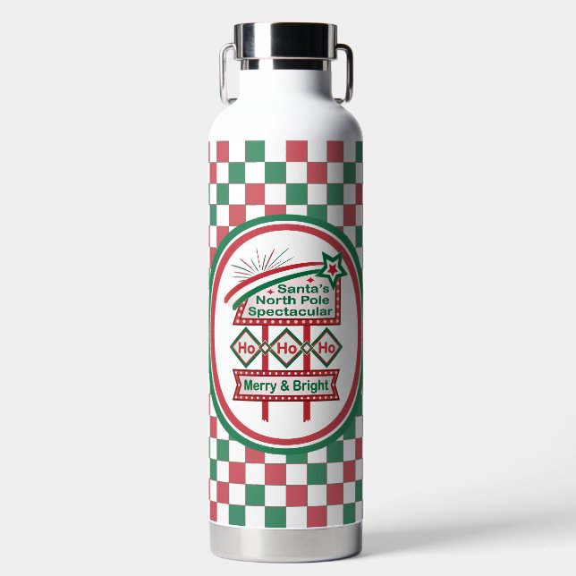 Santa’s Retro Marquee – Ho Ho Ho Merry & Bright Water Bottle (Front)