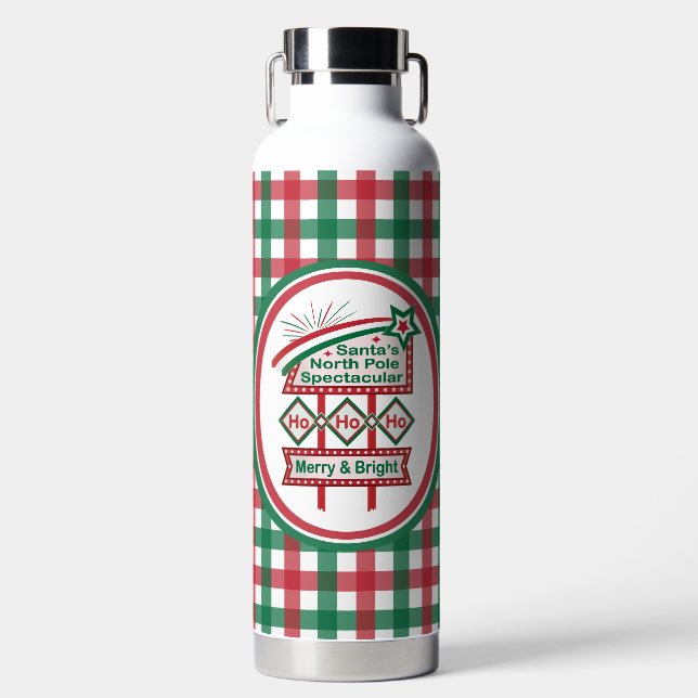 Santa’s Retro Marquee – Ho Ho Ho Merry & Bright Water Bottle (Front)