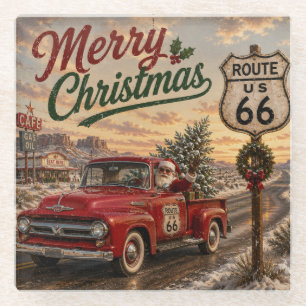 Santa’s Route 66 Holiday Table Glass Coaster