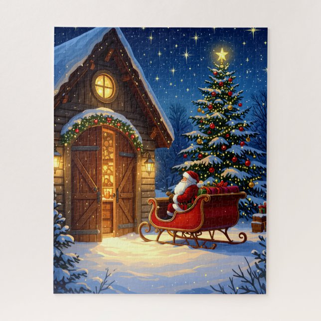 Santa’s Sleigh by the Christmas Tree Jigsaw Puzzle (Vertical)