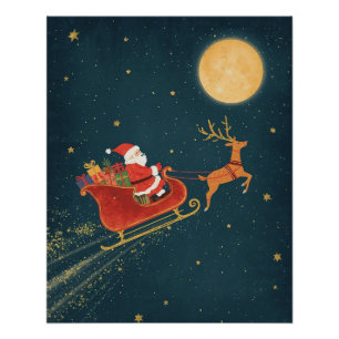 Santa’s Sleigh Christmas Poster Poster