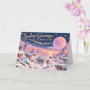 Santa’s Sleigh Over Floating Islands Pink Moons Card