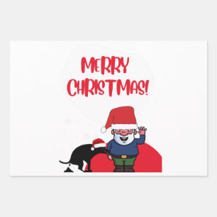 Santa’s Surprise Naughty Dog in Action Wrapping Paper Sheet