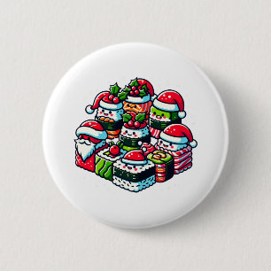 Santa’s Sushi Delight Funny Festive Christmas Art 6 Cm Round Badge