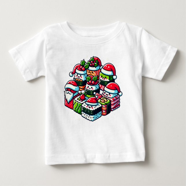 Santa’s Sushi Delight Funny Festive Christmas Art Baby T-Shirt (Front)