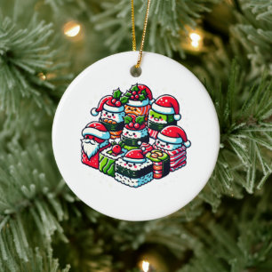 Santa’s Sushi Delight Funny Festive Christmas Art Ceramic Ornament