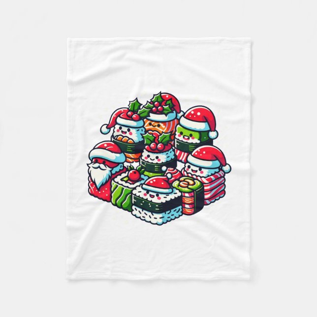 Santa’s Sushi Delight Funny Festive Christmas Art Fleece Blanket (Front)