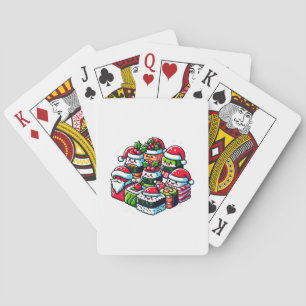 Santa’s Sushi Delight Funny Festive Christmas Art Playing Cards
