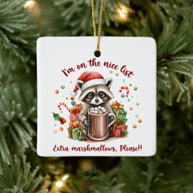 Santa’s Sweet Raccoon Treat Ceramic Ornament (Tree)