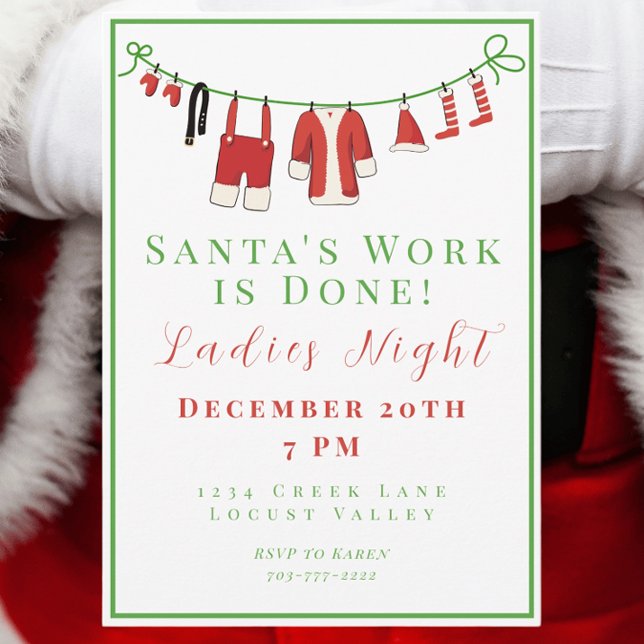 Santa’s Work Is Done Ladies Christmas Party Invitation (Creator Uploaded)