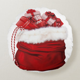 Santa Sack Full of Gifts Christmas Holiday Round Cushion