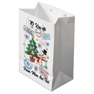 Santa Sack With Holiday Snowman Medium Gift Bag