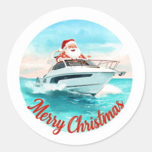 Santa Sailing – Tropical Christmas by the Sea Classic Round Sticker