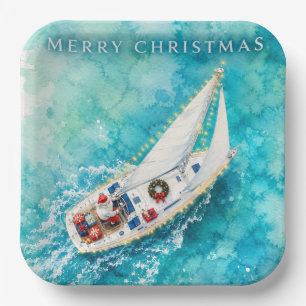 Santa Sailing – Tropical Christmas by the Sea Paper Plate
