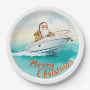 Santa Sailing – Tropical Christmas by the Sea Paper Plate