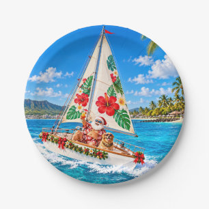 Santa Sailing – Tropical Christmas by the Sea Paper Plate