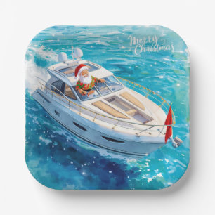 Santa Sailing – Tropical Christmas by the Sea Paper Plate