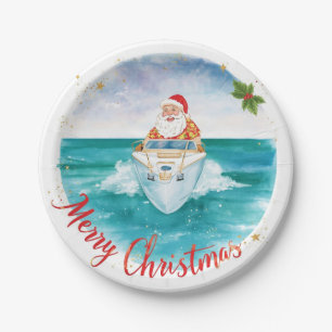 Santa Sailing – Tropical Christmas by the Sea Paper Plate