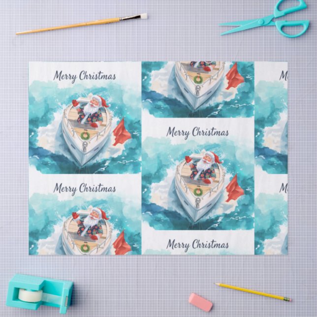 Santa Sailing – Tropical Christmas by the Sea Tissue Paper (Craft)