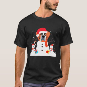 Santa Saint Bernard Christmas Snowman Xmas T-Shirt
