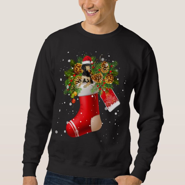 Santa Saluki In Christmas Sock Pajama Sweatshirt (Front)