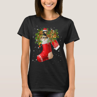 Santa Saluki In Christmas Sock Pajama T-Shirt