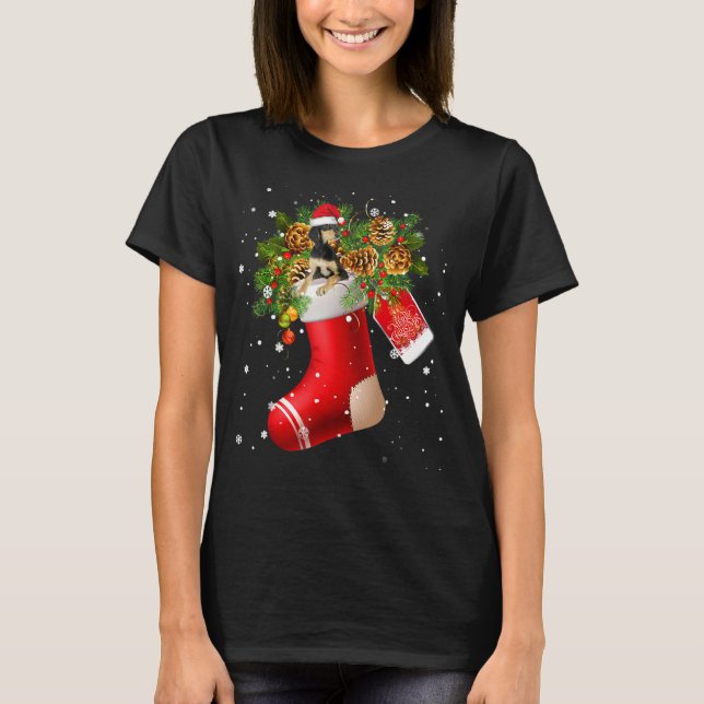 Santa Saluki In Christmas Sock Pajama T-Shirt (Front)