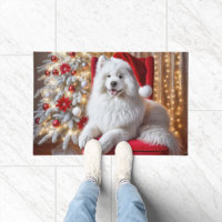 Santa Samoyed Dog On a Red Chair