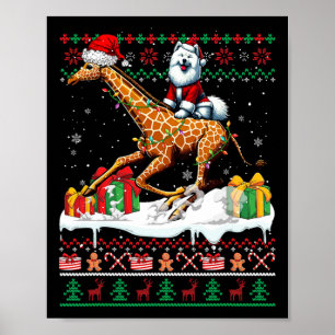 Santa Samoyed Riding Giraffe Christmas Sweater Lov Poster