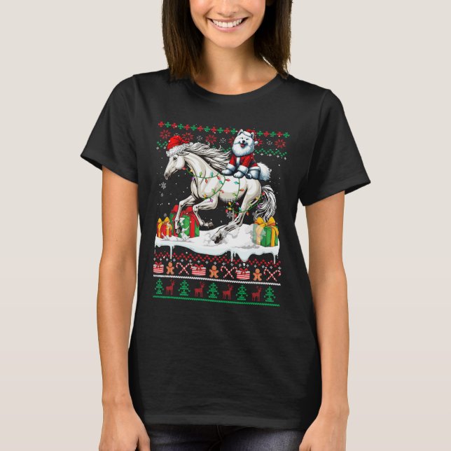 Santa Samoyed Riding Horse Christmas Sweater Lover (Front)
