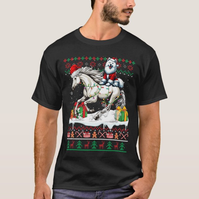Santa Samoyed Riding Horse Christmas Sweater Lover (Front)