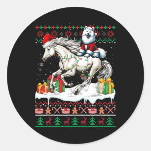 Santa Samoyed Riding Horse Christmas Sweater Lover Classic Round Sticker