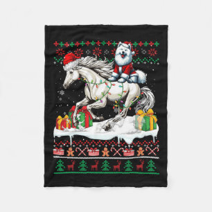 Santa Samoyed Riding Horse Christmas Sweater Lover Fleece Blanket