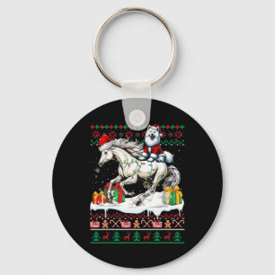Santa Samoyed Riding Horse Christmas Sweater Lover Key Ring