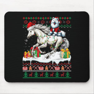 Santa Samoyed Riding Horse Christmas Sweater Lover Mouse Pad