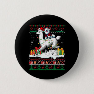 Santa Samoyed Riding Llama Christmas Sweater Lover 6 Cm Round Badge