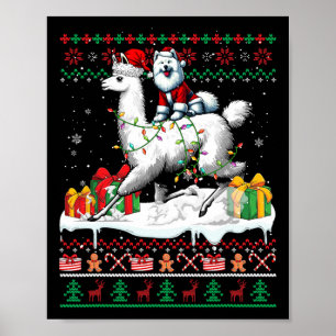 Santa Samoyed Riding Llama Christmas Sweater Lover Poster