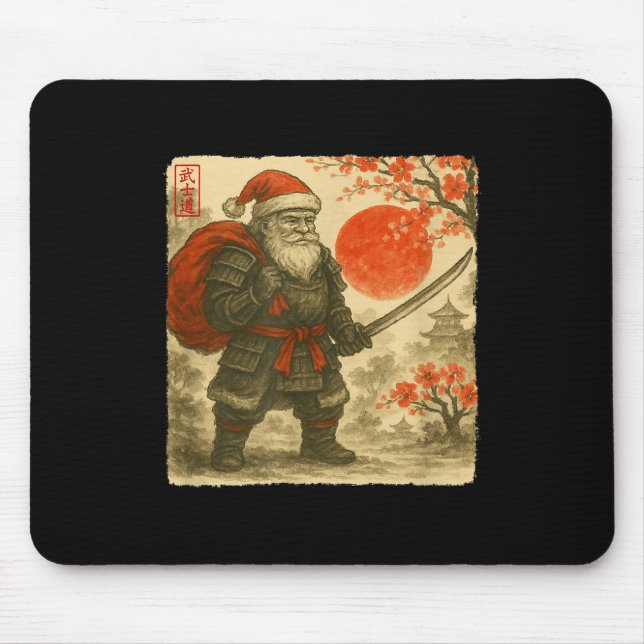 Santa Samurai Japanese Warrior Costume Sumi-e Art  Mouse Pad (Front)