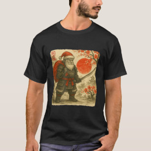 Santa Samurai Japanese Warrior Costume Sumi-e Art T-Shirt