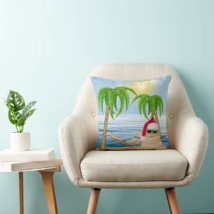 Santa Sandman With Christmas Palm Trees Cushion