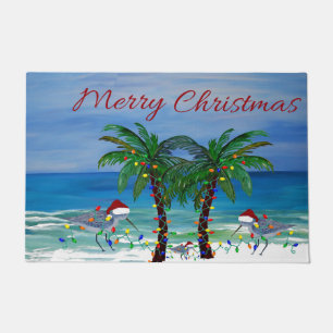 Santa sandpipers with Christmas palm trees  Doormat