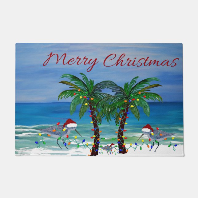 Santa sandpipers with Christmas palm trees  Doormat (Front)