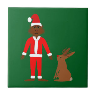 Santa Sasquatch and Jackalope Christmas Ceramic Tile