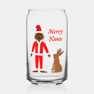Santa Sasquatch and Jackalope Christmas Custom Can Glass